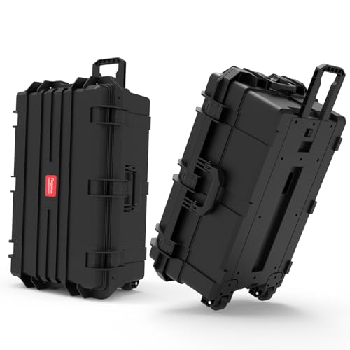 Regetek Waterproof Hard Case, 33 x 21 x 14 Inch, Equipment Case with Wheels/Customizable Foam/Retractable Handle for electronic, tool,cameras, Shockproof,Rolling Hard Case Inner 27.24