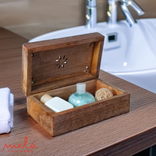 Mela-Artisans-Decorative-Storage-Box-with-Hinged-Lid-Light-Burnt-Medium-75-x-45-x-3-Rustic-Serena-StyleCrafted-from-Mango-WoodIdeal-for-Keepsakes-Trinkets-Jewelry-and-Tea-Boxs-Book-Box Mela Artisans Decorative Storage Box with Hinged Lid Light Burnt Medium 75 x 45 x 3 Rustic Serena StyleCrafted from Mango WoodIdeal for Keepsakes Trinkets Jewelry and Tea Boxs Book Box