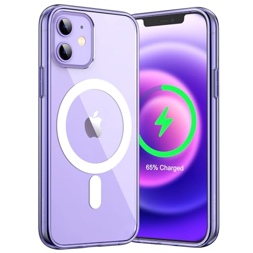 Image of JETech Magnetic Cover Case for iPhone 12 /12 Pro 6.1-Inch Compatible with MagSafe Wireless Charging, Shockproof Phone Bumper Cover, Anti-Scratch Clear Back (Deep Purple)