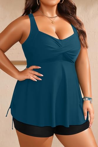 Image of Aqua Eve Women Plus Size Tankini Swimsuit Two Piece Flowy Swimdress Bathing Suits with Shorts
