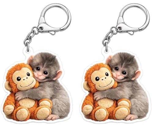 CEAJUSIOT 2 Pack Punch Monkey Keychain Team Punch Plush Keychain