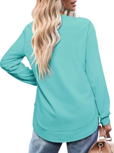 Image of OFEEFAN Womens Sweatshirt Crewneck Long Sleeve Shirts High Low Tops Curved Hem
