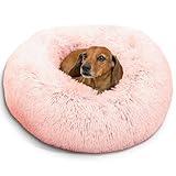 Best Friends by Sheri Original Calming Donut Dog and Cat Bed, Shag Faux Fur, Cotton Candy Pink, (23in x 23in) - Anxiety Relief for Pets Up to 25 lbs