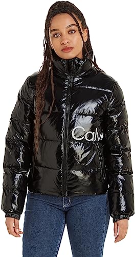 Calvin Klein Jeans Damen Jacke Shiny Short Fitted Winterjacke, Schwarz (Ck...