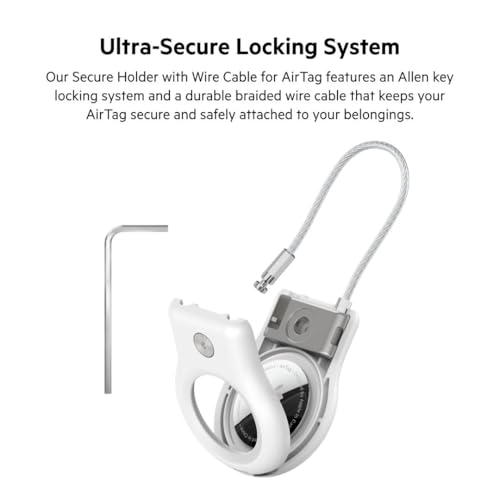 Image of Belkin Apple AirTag Secure Holder With Wire Cable - AirTag Holder - Lock & Protect Air Tags In Durable Scratch Resistant Case - Protective AirTag Keychain Accessory For Keys, Luggage & More - White
