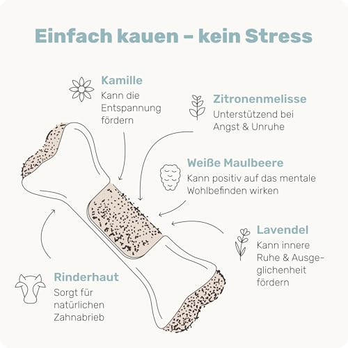 5-in-1 Entspannungs-Kauknochen - Relax Bone+ 1x Kauartikel (12cm) von mammaly - Kaustange aus Rinderhaut mit Kamille & Lavendel u. v. m. zur Beruhigung - Kauspielzeug / -Knochen als Beruhigungsmittel