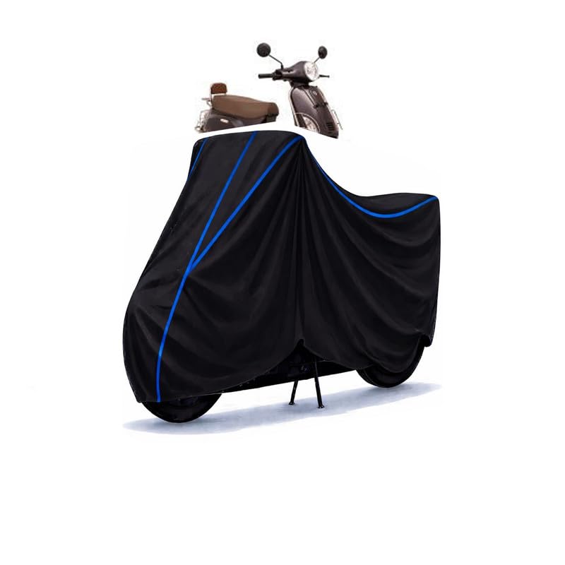 Image of Scooty Cover Water Resistant for Benling India Aura | Universal Scooter & Bike Cover | Heavy Duty UV Dust, Rain & Scratch Protection | Elastic Fit All Weather Indoor Outdoor | Black with Blue Piping