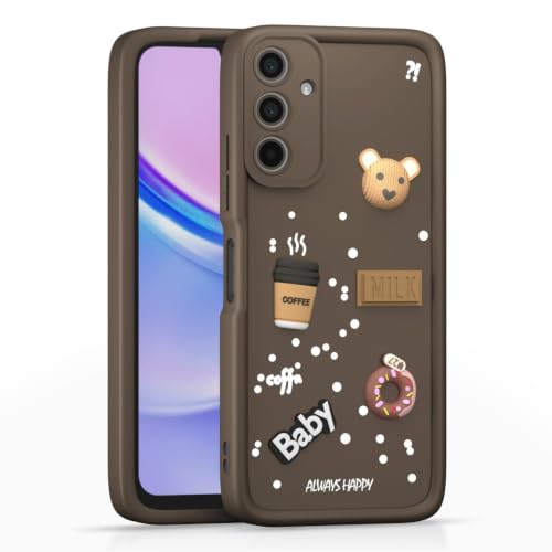 Image of Bintage Cute Fun Ball | Taddy Cartoon 3D Smiley Coffee Cup | Milk Donut | Full Protection Rubber Back Cover Compatible for Samsung M15 5G - Brown