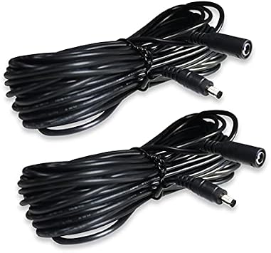 2 Pack 33ft 12V DC Extension Cord, DC 2.1mm x 5.5mm 12V Male-to-Female Plug Cable Extension Cord, Used for CCTV Security Cameras, IP Network Cameras, DVR and LED Strips,Pack of 2