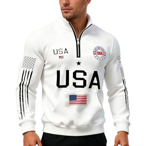 Sweat-shirt gaufré américain à manches longues et pull col montant pour homme de style usa