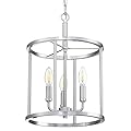Doraimi Lighting 3-Light Hanging Lantern Pendant Light Fixture Brushed Nickel Finish Geometric Chandelier Adjustable Chain Metal Cage Pendant Lighting for Kitchen Island Dining Room Foyer