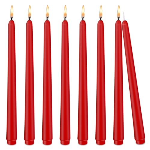 Red 10-inch Set of 8 Cone-Shaped Candles Perfect for Dinner - Smoke-Free and odorless Cone-Shaped Candles Burn for a Long time