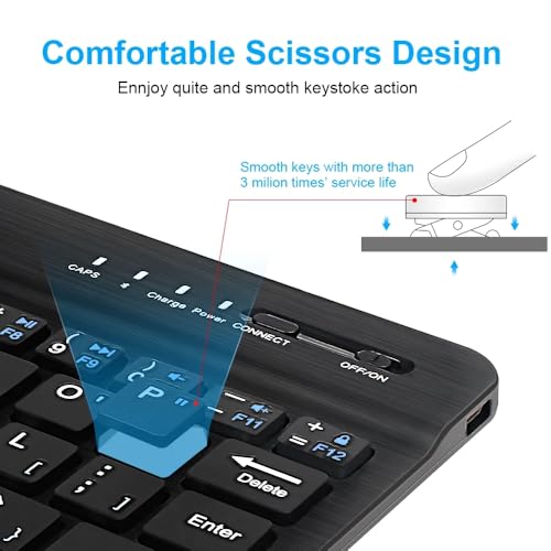 Image of JIMTAB Ultra-Slim Bluetooth Keyboard Portable Mini Wireless Keyboard Rechargeable for Apple iPad iPhone Samsung Tablet Phone Smartphone iOS Android Windows (10 inch Backlit)
