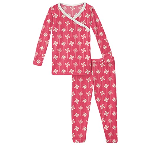 KicKee Pants Print Long Sleeve Pajama Set, Kimono with Scallop Edge, Baby to Kid Super Soft Sleepwear