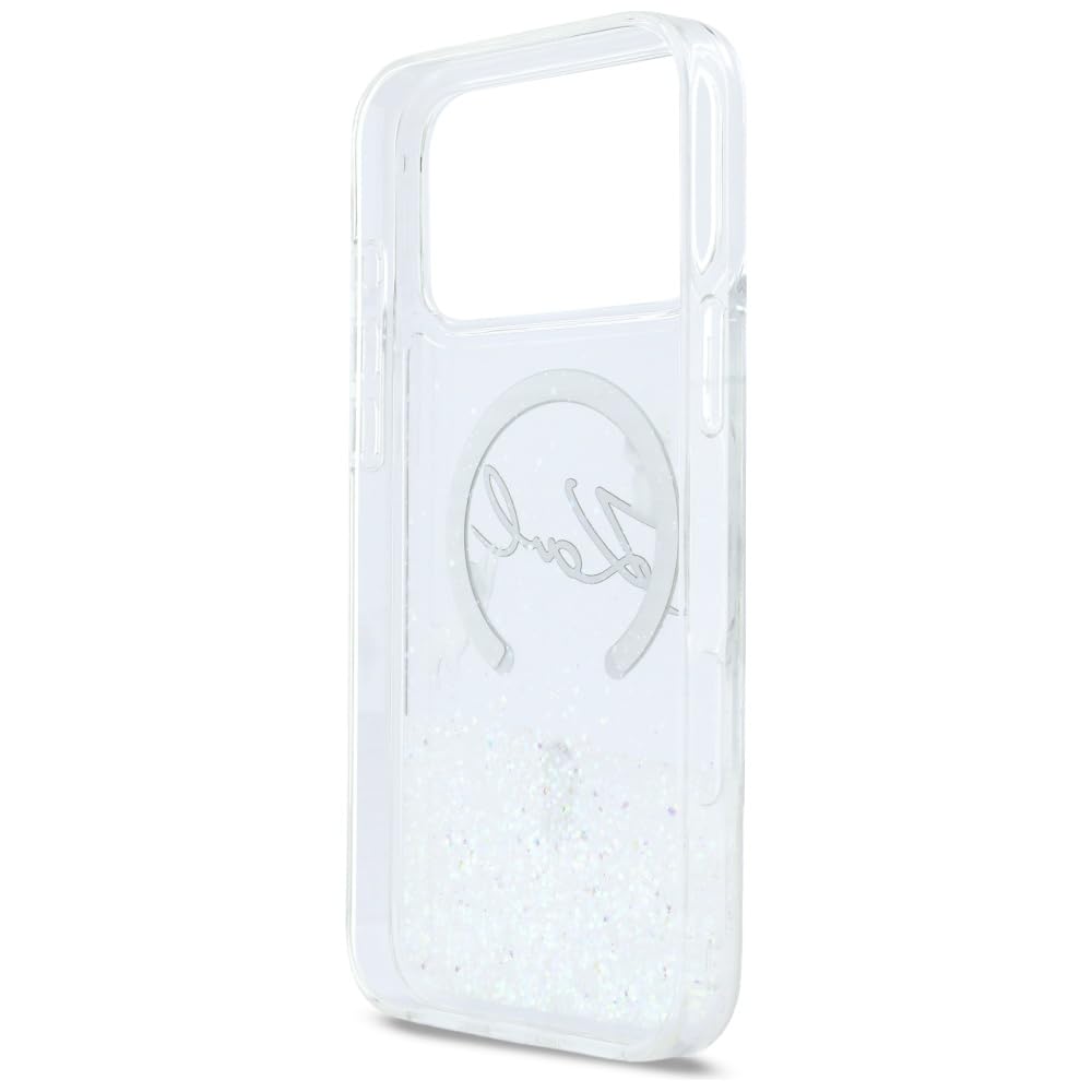CG MOBILE Karl Lagerfeld - Custodia per iPhone 17 Pro Max con brillantini liquidi Karl Script Log compatibile con MagSafe (trasparente)