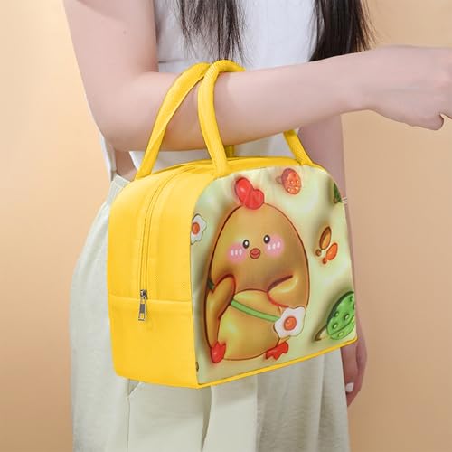 Image of Kraptick Compact & Stylish Design Printed Tiffin Bag for Children Insulated Lunch Bag for Kids Perfect Leakproof Keeps Hot and Cold Lunch Bag for School (Yellow Cute Chicken)