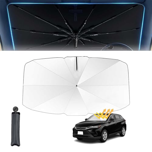 【2024 強化版 & 360°傘柄曲げ可能】傘型 サンシェード に適用 トヨタ 新型ハリアー 80系 サンシェード 遮光 遮熱 プライバシー保護 断熱素材採用 汎用機種 車用サンシェード バックミラー開き口 車中泊 仮眠 防犯対策 車用品 収納便利 【1