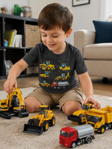 Funnycokid Toddler Boys Shirts 4T 5T Tshirt Construction Truck Grey - image 5