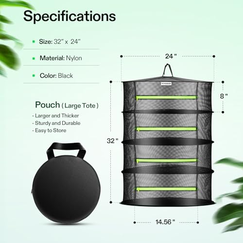 Image of VIVOSUN 4-Pack 4-Layer Mesh Drying Rack Hanging Design with Green Zippers for Dehydrating, Indoor and Outdoor (Pruning Shears Included)
