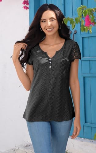 ETCYY Womens T Shirts Short Sleeve Spring 2025 Fashion Summer Tank Top V-Neck Button Down Floral Dressy Casual Blouses3