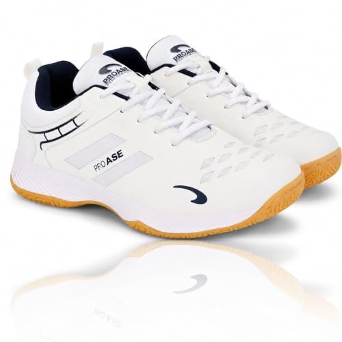 Image of Pro ASE Non-Marking Badminton Shoes - Lightweight & Durable, Perfect for Squash, Table Tennis, Pickleball & Indoor Sports | X-Cushion, Active Grip Sole, Toe Assist | Men, Women, Unisex | Blue,Black,White