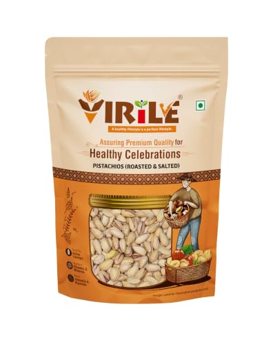 Image of VIRILE Premium Pistachios Roasted & Salted, Pista, 200g, Rich In Protein, Phosphorus, & Dietary Fibre, Nuts & Dry Fruits, Crunchy & Delicious Healthy Snack