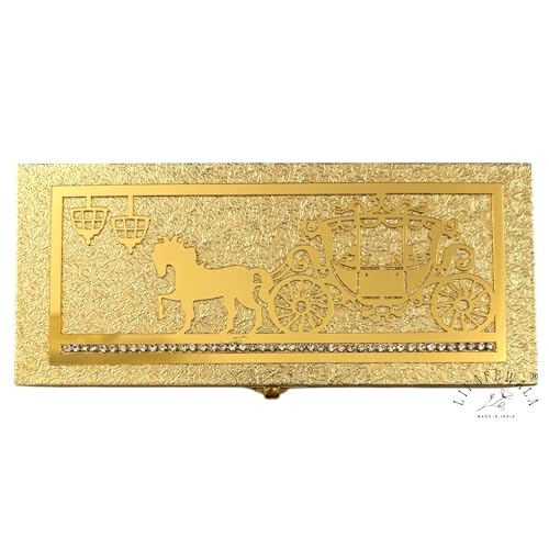 Image of Designer Rectangular Shaped Cash Box, Shagun Box, Gift Box, Gaddi Box, Jewellery Box in Exclusive Lazer Cut Baggi /Barat style | (Pack of 1) (Baggi Golden)