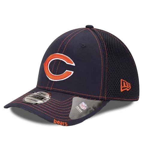 New Era Unisex-Adult NFL 39THIRTY Team Color Neo Primary Logo Stretch Fit Flex Football Cap Hat - Chicago Bears Navy - Medium/Large