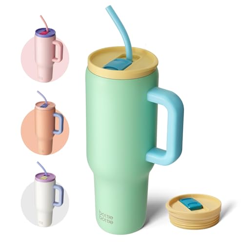 BOTTLE BOTTLE Tasse isotherme 1200 ml, Mug avec paille et poignée, Tasse avec paille sous vide en acier inoxydable pour cadeaux, fêtes, bureau, Café (Vert Menthe)