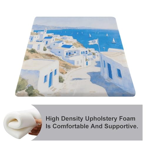 Cojín de asiento para silla de pueblo azul y blanco para muebles de patio y suelo de jardín 4
