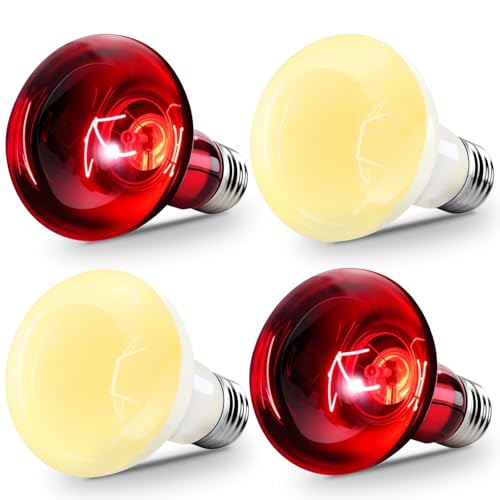 Infrared Heat Lamp，Reptile Heat Lamp, basking bulb 100w 4 Pack, basking light for bearded dragon, UVA UVB reptile light bulb for Bearded Dragon, Turtles, Tortoise, Lizard, Snake, Chameleon, Chicken