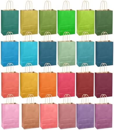 qiqee Small 24Pcs Paper Gift Bags with Handles - Kraft Colorful Party Bags - 24 Solid Colors（8.3"x6"x3.15"） - 2
