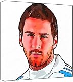 Lionel Messi - Stampa Pop Art (Multicolore; Sfondo Bianco) 50 x 50 x 2,5 cm Grande Quadrato Profondo Box Tela