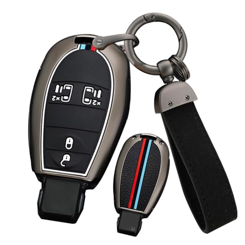 ontto Autoschlüssel Hülle Passt für Dodge Challenger Charger Magnum Journey Ram für Jeep Commander Grand Cherokee für Chrysler 300 Metall Schlüssel Cover Etui Auto Fernbedienung 4 Tasten-F Schwarz