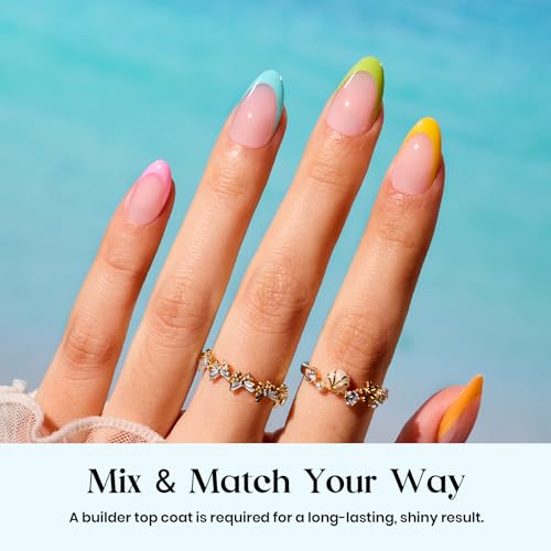 Image of Beetles Summer Press On Nails 224 Pcs 7 Colors, French Tip Nails Short Almond Classic Fake Nail Tips, Rainbow Soft Nail Gel False Nails Art DIY for Women