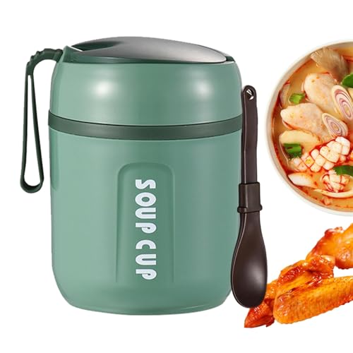 Contenedor de almuerzo para alimentos calientes, contenedor térmico al vacío de acero inoxidable, contenedor reutilizable para almuerzo, contenedor grande aislado con cuchara plegable para alimentos