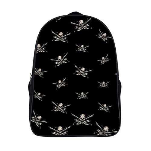 Pirate Jolly Roger Funny 16 Inch Backpack for Men Women Casual Daypack with 2 Compartment for Travel Work