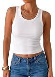 Prettywear Women's Crop Tank Tops Scoop Neck Ribbed Fitted Sleeveless Shirt