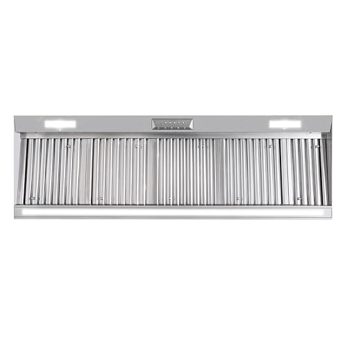 Akicon Range Hood Insert with Heater Sensor, 60 Inch 1200 CFM Bulit-in Vent Hood Insert with 4 Speeds, Ultra-Quiet Ducted Stove Hood 3CCT LED Lights and Dishwasher Safe Filters