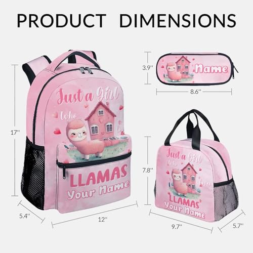 UNIKITTY School Backpack for Girls - Personalized Girls Bookbag - Llama Back Pack for Kids Toddler - 17 Inch Custom Name Schoolbag with Lunch Box and Pencil Case4