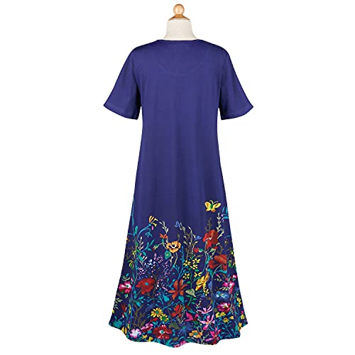 La Cera Womens Wildflowers T-Shirt Dress - Long Royal Blue Short Sleeve Gown - 2X #TOP3