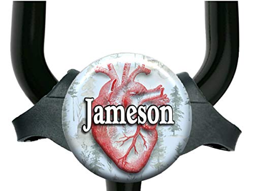 Red Heart Forest Stethoscope Tag - Adjustable Yoke or Tube Steth Id Personalized with Name, Monogram, Occupation Title - Nature Nurse Gift