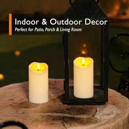 Image of Homemory 6 inchx3 inch Outdoor Waterproof Flameless Candles, LED Candles, Battery Operated Candles with Remote and Timers, Electric Fake Plastic Pillar Candles, Ivory White, Set of 2