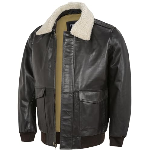 Desired Jackets Mens G-1 Fur Collar US Navy Flight Distressed Brown Aviator Genuine Leather Jacket Flight Pilot Aviator USAAF A2 Jacket (x_l, Dark Brown Goat Leather)
