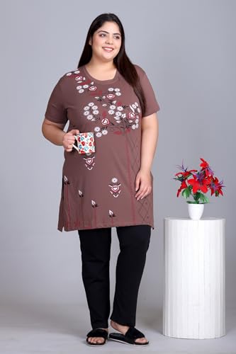 Image of In Love Women's Plus Size Printed Cotton Night Suit Set Short Sleeve | Cotton fabric - soft night suit set for sleepwear and home comfort