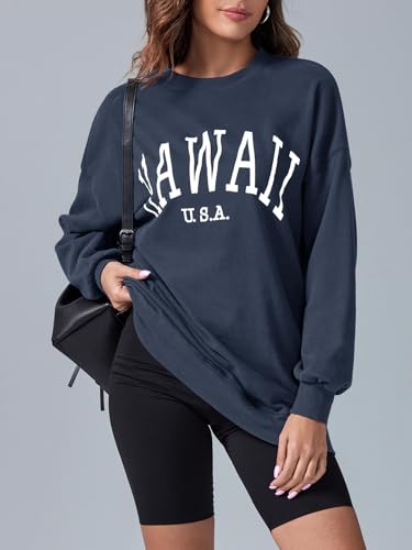 Image of Langwyqu Women's Oversized Sweatshirt Los Angeles California Crewneck Long Sleeve Casual Loose Pullover Tops