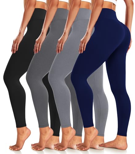4 Pack Leggings for Women Plus Size 2XL-3XL High Waisted Tummy Control Butt Lifting Soft Workout Slimming No See-Thru Yoga Pants Workout Running Gym Athletic Ankle Black Cationic Gray Tights