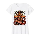 Young Pirate vs Giant Octopus Graphic Design T-Shirt, Women, White, Small
