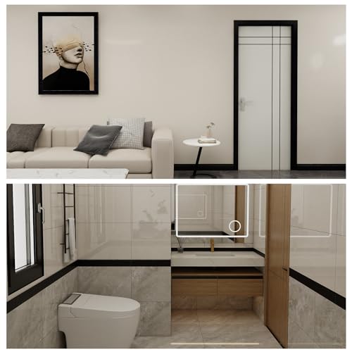 FEILAYS Holzmaserung Aufkleber, reparieren Löcher im Boden, reparieren Holztüren mit dekorativen Streifen,Türrahmen 5cmx10m schwarze