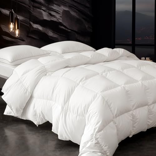 Down Fibers Comforter King Size Thick Winter-Ultra Soft Comforter High Fill Power Comforters,Hotel Collection Fully Duvet Insert with Corner Tabs,Expert-Crafted Even Loft(White,106x90)